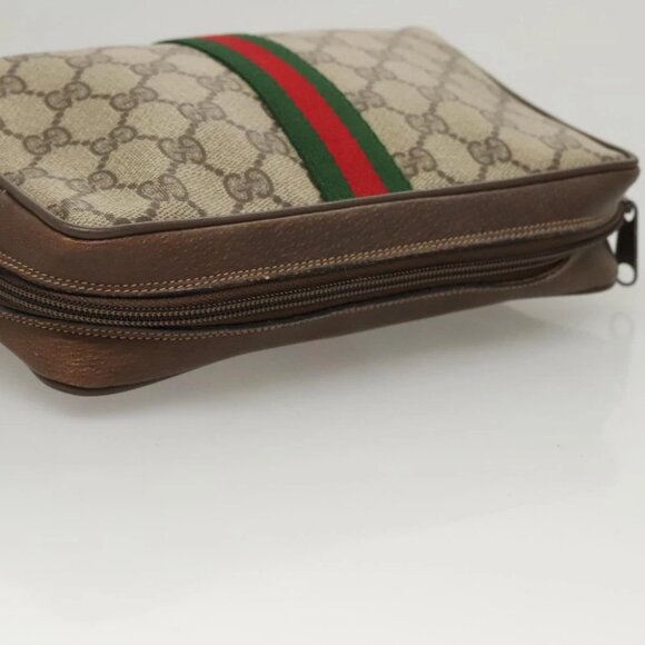 GUCCI GG Supreme Web Sherry Line Clutch Bag PVC Beige Red 75 01 012 Auth BA1881 - Picture 10 of 14